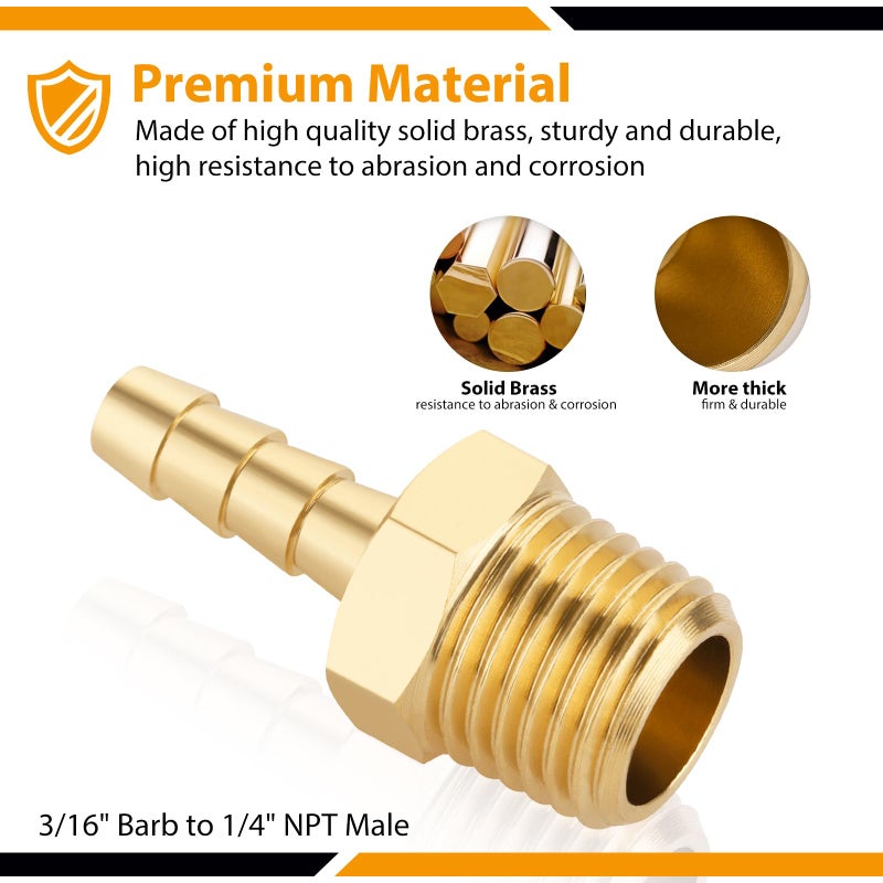 KOOTANS 4pcs Brass Hose Barb Fittings 3/16" Hose Barb to 1/4 NPT Male Thread Air Hose Fittings Brass Quick Coupler Air M Type Adapter Connector Fitting - Image 3